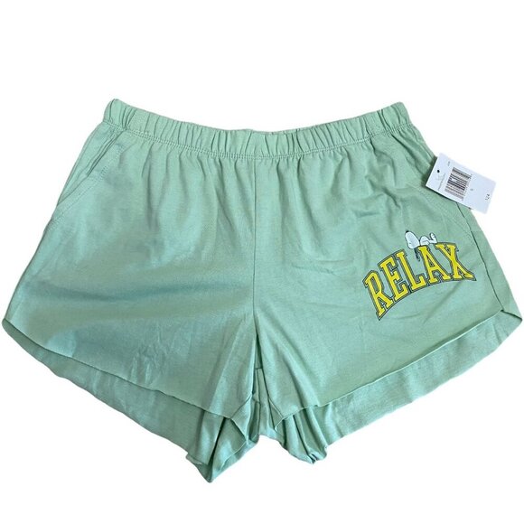 Peanuts Lounge Shorts Cotton-Blend Green "Relax" Graphic Sz S NWT - Picture 1 of 4